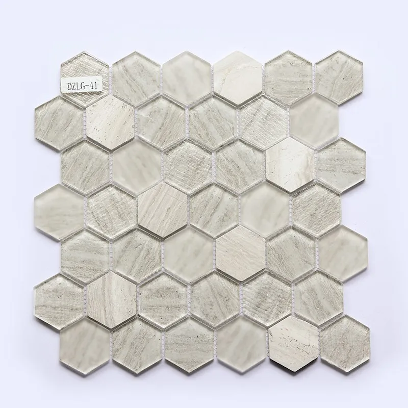 Piastrelle per bagno in mosaico di vetro esagonale a forma di diamante da 300 * 300 mm