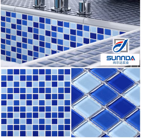 Nuova popolare piastrella per piscina in mosaico di vetro quadrato iridescente di colore azzurro