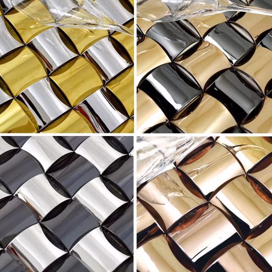 Forma ad arco 3D in acciaio inossidabile con decorazioni metalliche, piastrelle a mosaico in metallo per alzatina